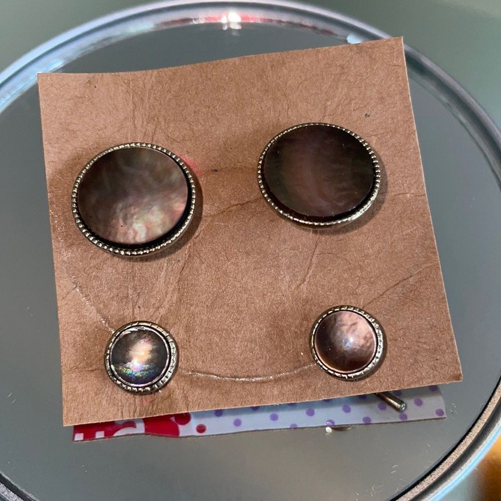 Vintage purple‎ iridescent mother of pearl cuff links & two tuxedo shirt studs
